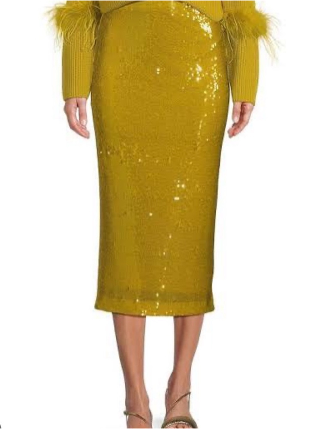 New! Antonio Melani Iman Chartreuse Sequin High Rise Midi Skirt Size 2 Nwt